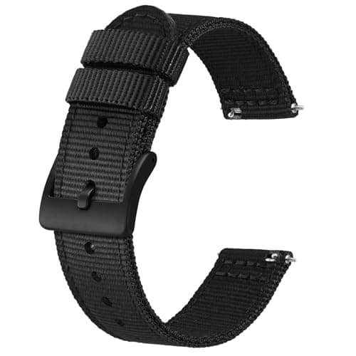 Image of BISONSTRAP Men’s Nylon Watch Bands, Two-Piece Military Watch Straps, Quick Release, Brushed Buckle, 20mm, Black (Black Buckle)