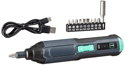 Image of Amazon Basics by SKIL Rechargeable 3.6 Volt (4 V Max) Cordless Stick Screwdriver with 10 Piece Bit Set and USB Cable