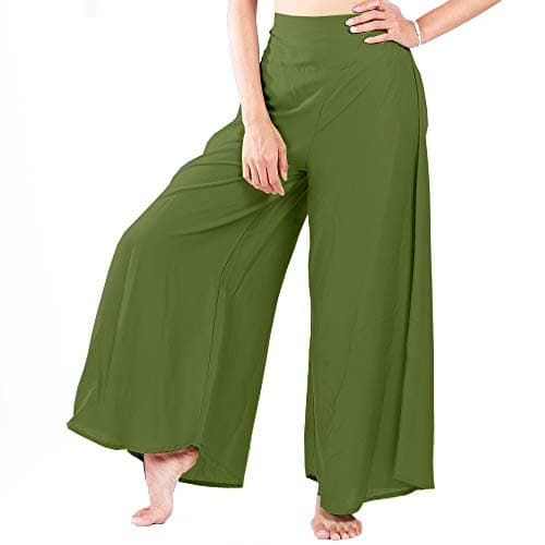 Image of Lofbaz Women's Wide Leg Palazzo Pants Yoga Lounge Hippie Harem Flowy Trousers Ladies Petite Summer Hippy Comfy Travel Belly Dance Slacks - Green #28 - S