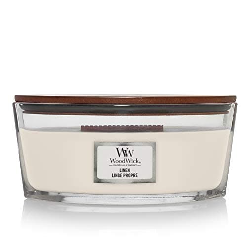 Image of WoodWick Ellipse Scented Candle | Linen | with Crackling Wick | Burn Time: Up to 50 Hours