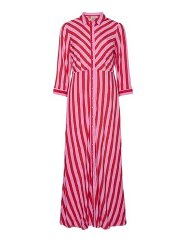 Image of YAS Women's Yassavanna Long Shirt Dress S. Noos Dress, Cyclamen/Stripes: Bittersweet, M