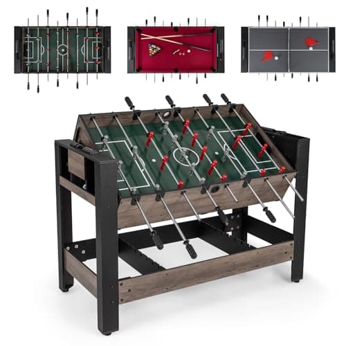 Image of COSTWAY 3-in-1 Multi Game Table, 124CM Reversible Combo Game Table with Foosball, Pool Billiards & Ping Pong Top, Indoor Arcade Game Tables for Home, Party, Gathering