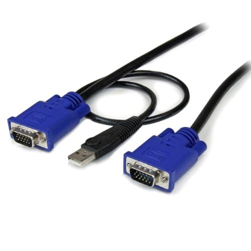 Image of StarTech.com 15 ft 2-in-1 Ultra Thin USB KVM Cable - Video / USB cable - USB, HD-15 (VGA) (M) to HD-15 (VGA) (M) - 15 ft - black (SVECONUS15)
