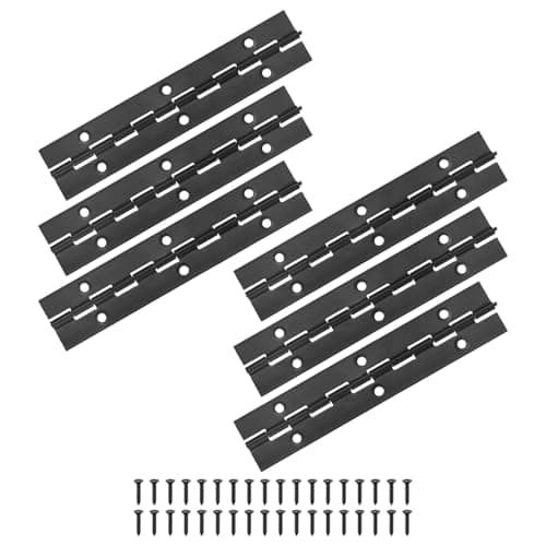 Image of M METERXITY 6-Pack Piano Hinges, 6 Inch / 150mm 304 Stainless Steel Continuous Piano Hinge with Holes and Screws for Cabinets Door/Storage Box [1.2X 0.04/ 30x 1mm Open Width Thick, Black]