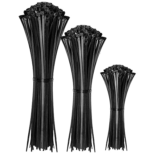 Image of 100pc Black Plastic Cable Ties, 3 Different Sized Tie Wraps, Durable Strong Plastic Material Ensuring Longevity, Self Locking Zip Ties Ideal for Home, Office, Garden and DIY (Black)