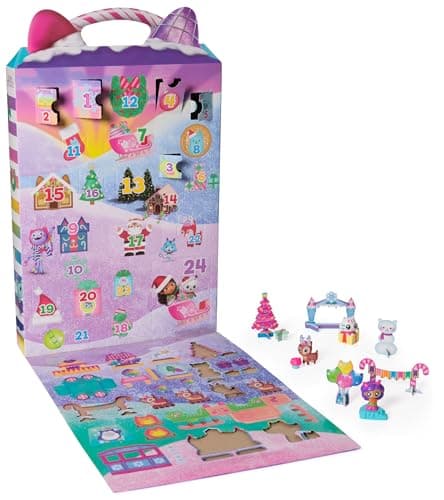 Image of DreamWorks Gabby’s Dollhouse Advent Calendar, 24 Surprise Toys with Figures, Stickers and Doll’s House Accessories, Kids’ Toys for Girls and Boys Aged 3+
