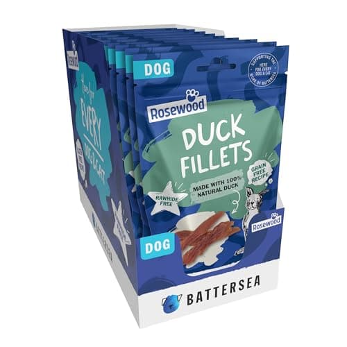 Image of Rosewood x Battersea Duck Fillets Dog Treats – 93% Natural Duck Breast, High Protein, Low Fat, Rawhide-Free Healthy Dog Snacks, Grain-Free Training Treats (Case of 12 Packs)