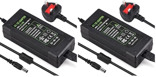 Image of DC 12V 5A Power Supply Adaptor 60W, AC 100-240V to DC 12 Volt Power Adapter UK Plug for Monitors TV DVDTVs Amplifier Cameras System (12V 5A) (Pack of 2)