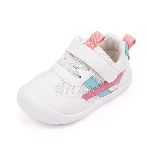 Image of MK MATT KEELY Baby Boys Girls First Walking Shoes Toddler Anti-Slip Soft PU Leather Prewalker Sneakers,Size 3 UK Child,Pink