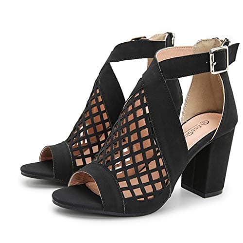 Image of High Heels Shoes for Women Summer Peep Toe Block Heel Sandals Ladies Ankle Boots Hollow Zipper Fashion