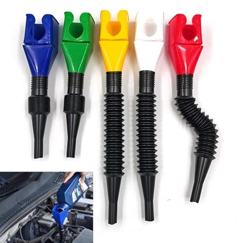 Image of JDCMEI 5 Pcs Flexible Wide-Mouth Funnel, Car Petrol Fuel Funnel, Flexible Draining Tool Snap Funnel, Retractable Spill-Free Funnel, Universal Collapsible Oil Funnel for Motorcycle, Car, Oil, Gasoline