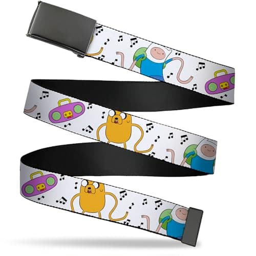 Image of Buckle-Down Adventure Time Belt, Flip Web Belt Adventure Time Finn and Jake Long Arms Dancing Pose White, Adjustable, White, 1.0" Wide - Fits up to Kids Pant 20