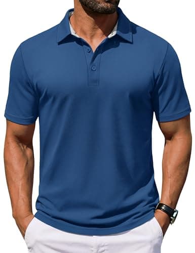 Image of TACVASEN Mens Polo Shirt Short Sleeve Classic Casual T Shirts Quick Dry Cotton Polo Top with Button for Golf Bluegrey,S