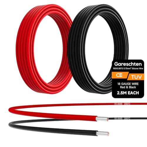 Image of 18 AWG Electrical Wire 2x2.5m Soft Silicone Tinned Copper Wire (Red & Black) - Low Impedance, High Temp Resistant Stranded Copper Cable for DIY, Toys, RC Models, Drones & Industrial Applications