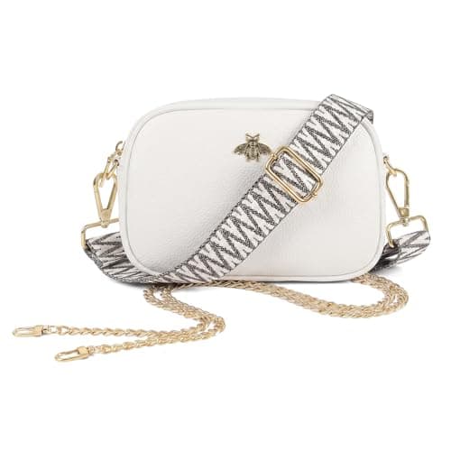 Image of Woodland Leathers Ladies Cross Body Bag, Shoulder Bag With Adjustable Wide Strap, Chain And Wrest Band, Italian Designed Multipurpose Shoulder & Crossbody Bags For Women (White)