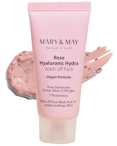 Image of Mary&May Vegan Rose Hyaluronic Hydra Wash Off Mask - Cream Caly Mask for Moisturizing, Pore Purifying, Skin Softening - Korean Skincare, 30g