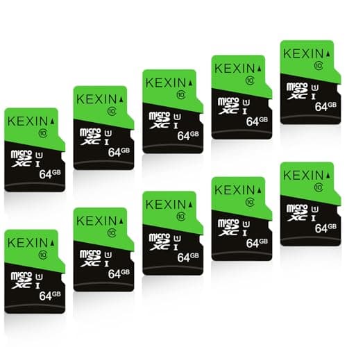 Image of KEXIN 64GB Micro SD Cards SD Adapter 10 Pack MicroSDHC Memory Card Class 10 UHS-I External Micro SD Card TF Card for Tablet, Smartphone, Drone, Dash Cam, Camera, Monitor (64 GB, Black Green)