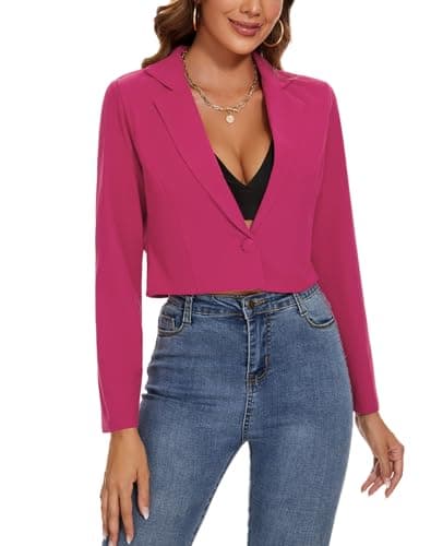 Image of MINTLIMIT Women Cropped Blazers Jacket Classic Blazer Suit Notched Lapel Formal Half Linen (Hot Pink XXL)