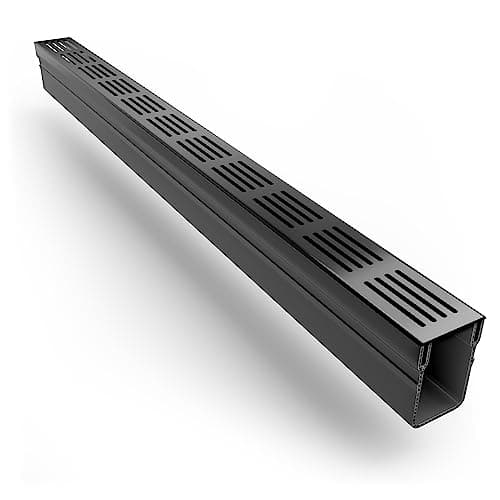 Image of Alusthetic PVC Threshold Drainage Channel with Anodized Aluminium Black Grating | Outdoor Garden Drainage System | Soakaway Storm Drain Channel (2 x 1m Lengths)