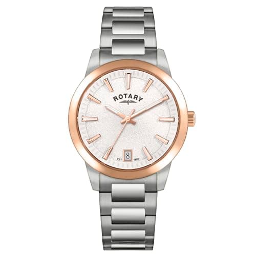 Image of Rotary Ladies Heritage Silver Dial Rose Gold Plated Bezel Stainless Steel Bracelet Watch