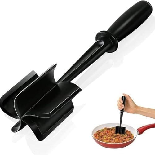 Image of Versatile Masher, Meat Masher, High-Temp Heat-Resistant Meat Chopper with 5-Blade Head,Ideal for Hamburger Meat, Beef, Turkey, and Nylon Cookware (Black)