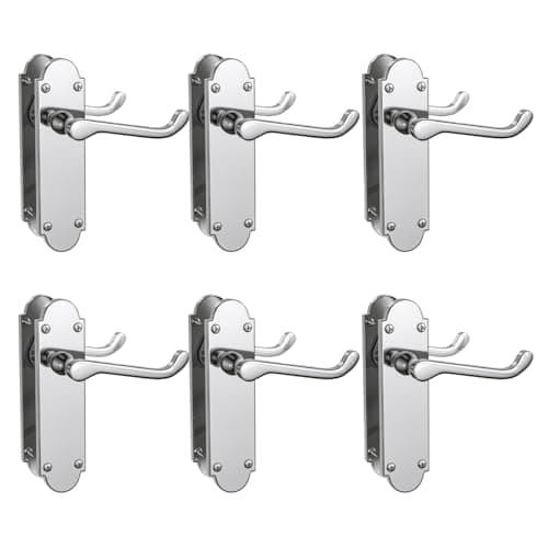 Image of Bwintech 6 Sets Polished Chrome Richmond Lever on Plate, Latch Furniture, Backplate Door Handles,Suitable for Wooden Doors