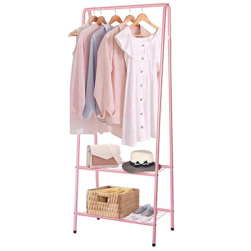Image of Youyijia Clothes Rail Small Clothe Rack Heavy Duty Metal Garment Rack 60cm x 151cm Garment Rail with Shelves Coat Stand Hanging Rail for Clothes (Pink)