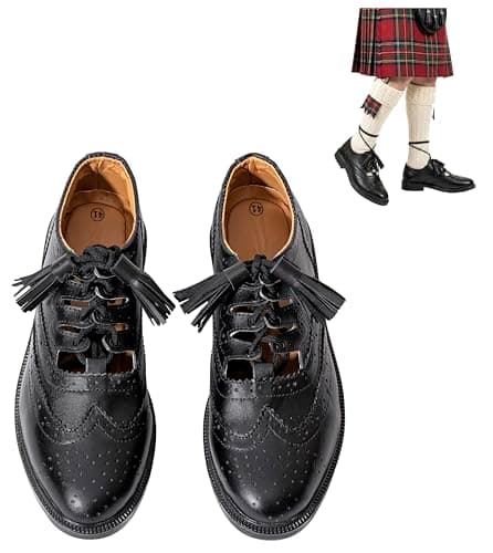 Image of Ghillie Brogues Leather Shoes for Scottish Kilt with Tassel (UK 10 / EU 44) Black