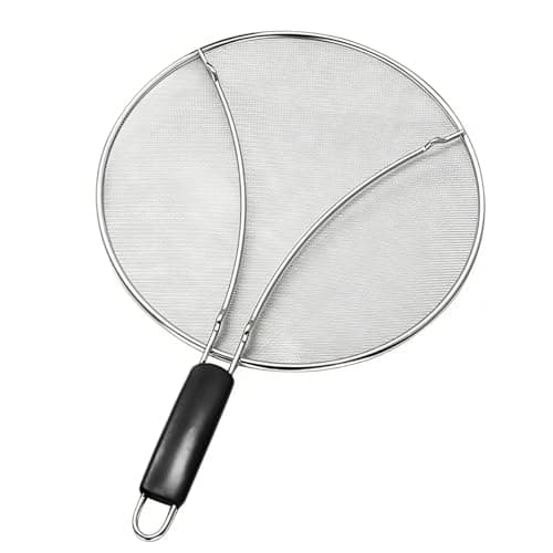 Image of Uqingo Splatter Guard for Frying Pan, 29CM Stainless Steel Fine Mesh Splatter Screen with Handle, Grease Guard Lid to Stop Oil Splash, Screen for catching Oil and Food Splashes When Cooking - Black