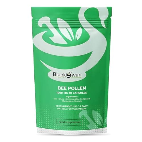 Image of Black Swan Bee Pollen Capsules - 1000mg Antioxidant Formula Immune System Hormonal Balance Anti Inflammatory Skin Health Support Natural Supplement - 30 Caps 1 Month Supply