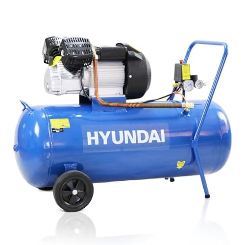 Image of Hyundai 3HP 100L Electric Air Compressor 14CFM, V-Twin Direct Drive, 116 PSI, Portable Workshop Compressor with 5pc Tool Kit & Twin Outlets