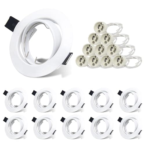 Image of Allesgute 10x GU10 Downlights for Ceiling Round Matt White Finish Metal Frame for Recessed Ceiling Lights 30° Tilt Swivel Spotlight Fittings 240V, Outer Diameter: 90mm, Cutout Ø68-85mm, No Bulbs