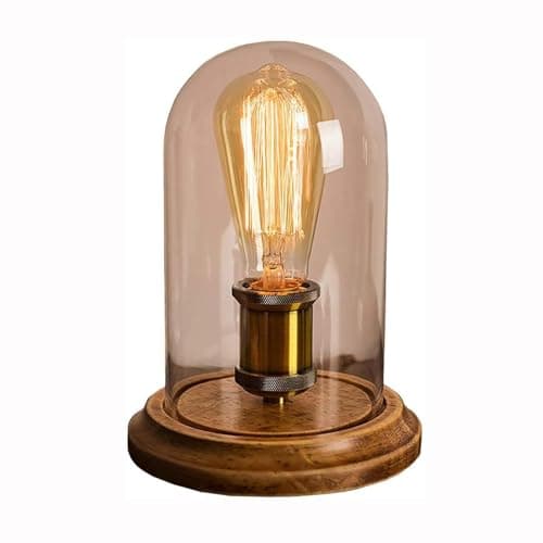 Image of EFPD Vintage Classic Glass Shade Table Lamp, E27 Bulb, Wooden Base, Glass Shade, Standard UK Plug