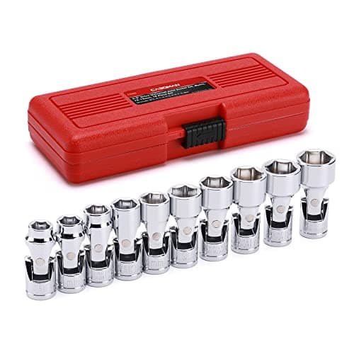 Image of CASOMAN 3/8" Drive Universal Joint Socket Set- 10 Piece Flex Socket Set, 6-Point, Cr-V, Metric, 10-19mm