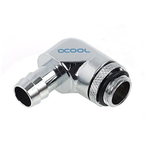 Image of Alphacool 17135 HF 10 mm (3/8 Inch) Hose Connection 90° Rotatable G1/4 with O-Ring - Chrome Water Cooling Connections