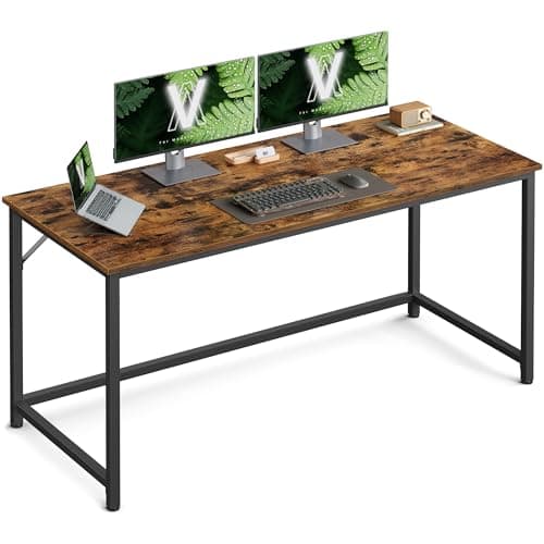Image of VASAGLE Computer Desk, Office Desk, 135 x 60 x 76 cm, for Study, Bedroom, Living Room, Rustic Brown and Ink Black LWD043B01