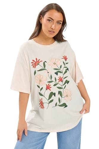 Image of Yours Curve Pink Floral Graphic T-Shirt - Women's - Plus Size Curve