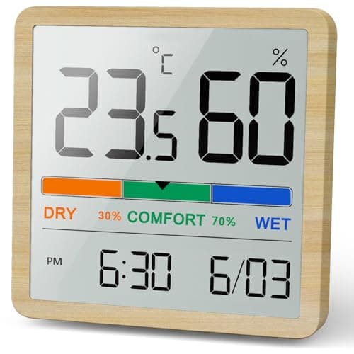 Image of NOKLEAD Room Thermometer Hygrometer Small Digital Temperature Humidity Meter Indoor Thermometers Sensor Air Monitor with Clock Comfort Display Calibration