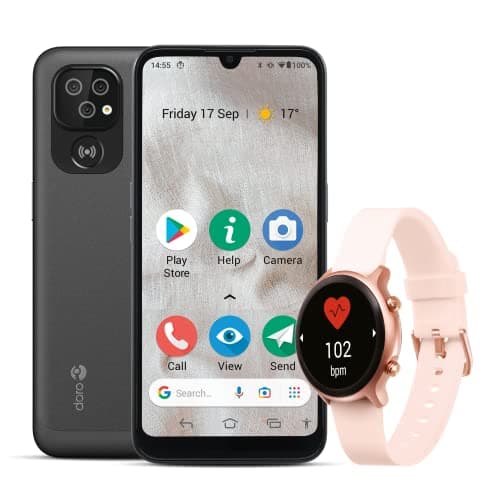 Image of Doro 8100 Watch Bundle - Unlocked 4G Smartphone Seniors - Triple Camera - Water-resistant - 6.1" Display - Assistance Button with GPS - Smart Watch Seniors - Fitness Watch - Activity Tracker