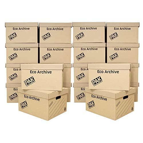 Image of StorePAK Eco Archive 20 Pack / Storage Cardboard Boxes & Lids - Easy to Assemble, Home Storage, Office & Moving House ,33 Litres - H26 x W34 x D43cm, Brown