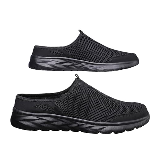 Image of Men's Mesh Flat Mules Slip on Shoes Closed Toe Non-Slip Slides Slippers Lightweight Comfortable Breathable Backless Walking Shoes Soft Sole Sneakers Clogs Black