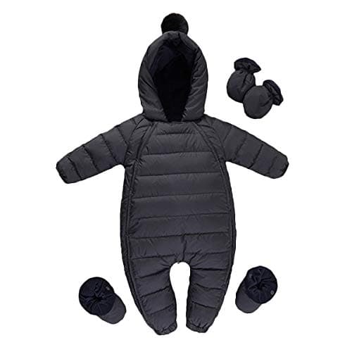 Image of famuka Baby Winter Warm Down Snowsuits Hooded Puffer Outwear (Black, 9-12 Months)