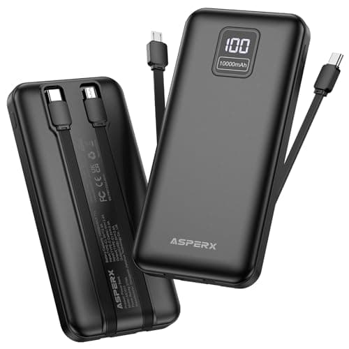 Image of AsperX 2-Pack 10000mAh Power Bank Fast Charging, Portable Charger with Built in Cables USB C Input and Output, Battery Pack LED Display Compatible with iPhone, Samsung, iPad, Tablets, Android, etc.
