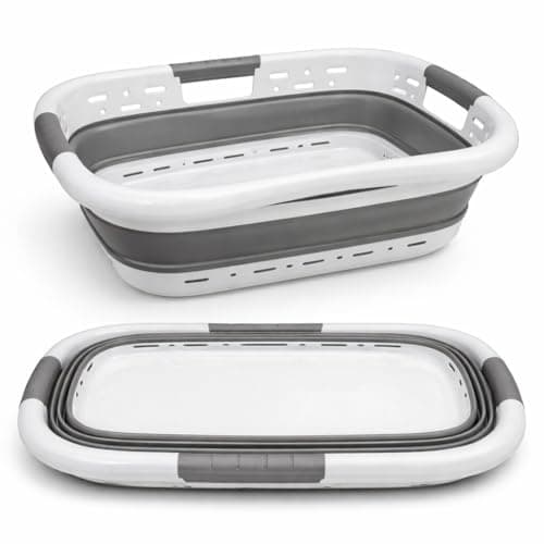 Image of Aspect 68L Collapsible & Portable Laundry Basket | Convenient and Easy Space Saving Storage with Durable Plastic Handles | Preserve Hygiene | Perfect for Laundry Sorting Grey & White