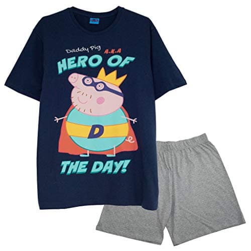 Image of Peppa Pig Daddy Pig Hero Of The Day Short Pyjamas Set, Adults, S-5XL, Blue, Official Merchandise