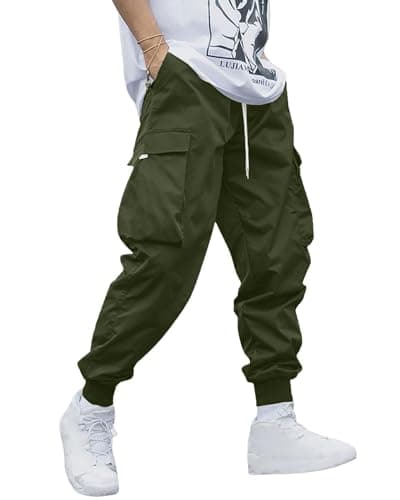 Image of YAOHUOLE Mens Cargo Trousers for Men UK Cuffed Cargo Pants Mens Lightweight Trousers Men Army Green M