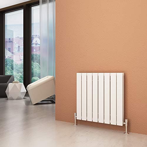 Image of ELEGANT 600 x 600 mm White Column Horizontal Designer Radiators Double Flat Panel Horizontal Radiator, Modern Central Heating Space Saving Radiators