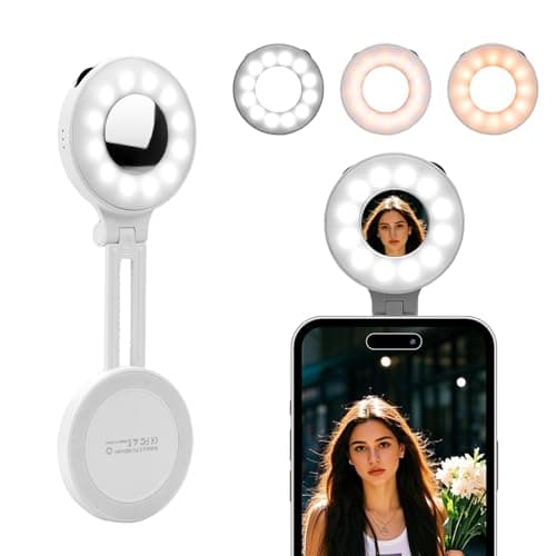 Image of Flymile Magnetic Selfie Light for iPhone, LED Fill Ring Light for MagSafe with Adjustable, Compatible with Smartphone, for Selfies/Photography/TikTok/Video Conference, Portable & Rechargeable, White
