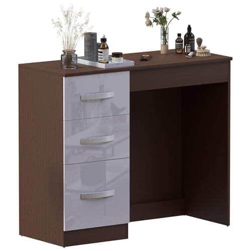 Image of Vida Designs Hulio High Gloss 3 Drawer Dressing Table/Vanity Table, Bedroom Furniture, White and Walnut