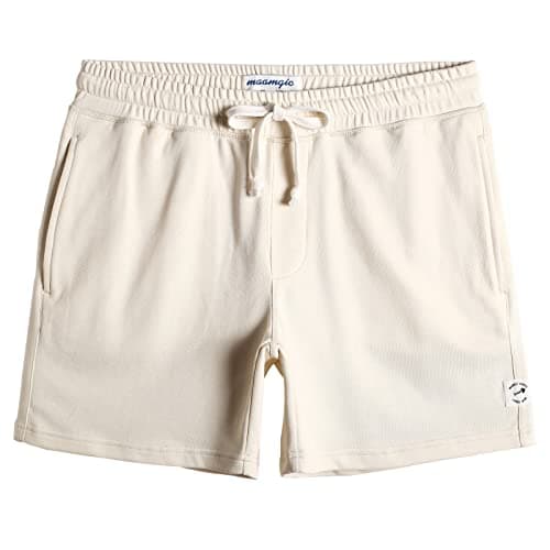 Image of MaaMgic Mens Athletic Gym Shorts 5.5" Elastic Waist Casual Sweat Shorts Men Pocket Pajama Jogger Workout Short Sweatpants,Cream,M